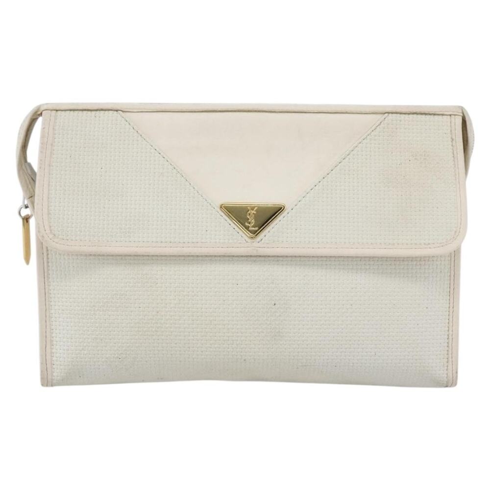 Saint Laurent Coated Canvas Clutch Bag White Gold